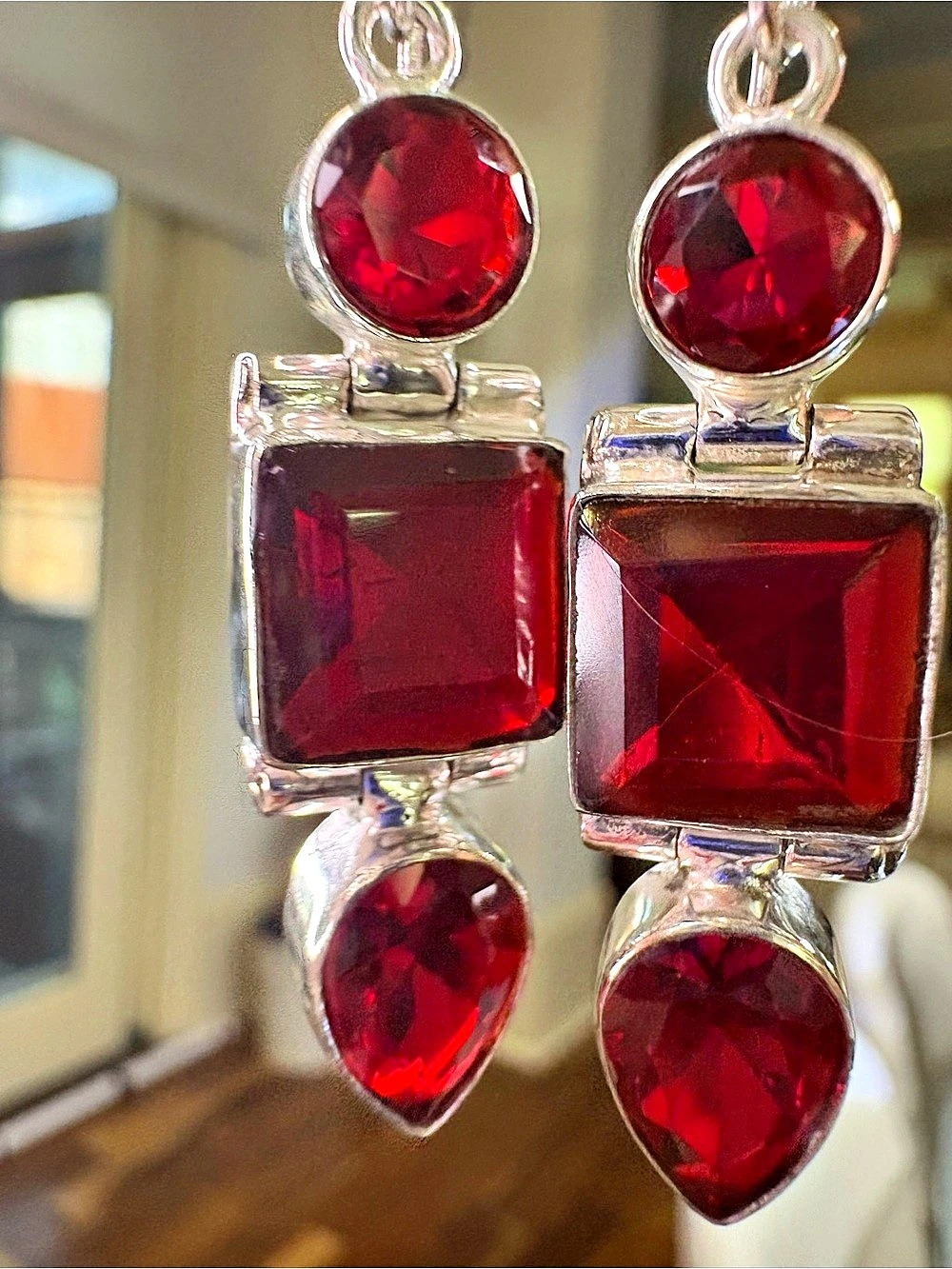 Red garnet and and 925 Silver Drop Earrings